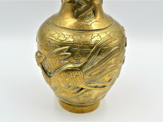 Antique Chinese Polished Bronze Export Vase Raised Decoration Pair Phoenix Stamp 4