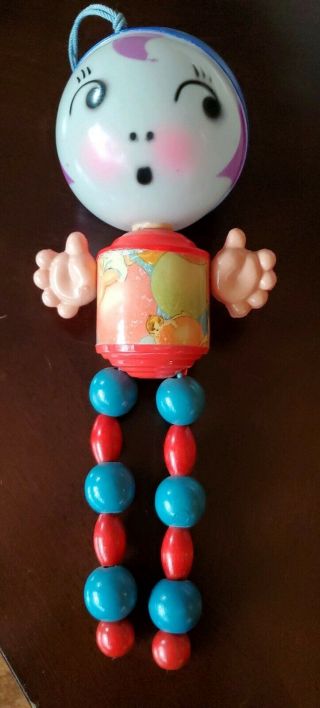 Vintage Hard Plastic Celluloid Baby Rattle Crib Toy Ball Bead Girl Doll