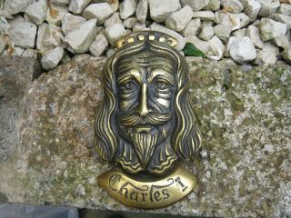 Rare Antique Vintage Heavy Solid Brass " Charles I " Door Knocker Stamped Bel.