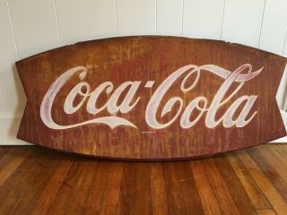 Large Vintage C.  1964 Coca Cola Fishtail Soda Pop Gas Station 42 " Metal Sign