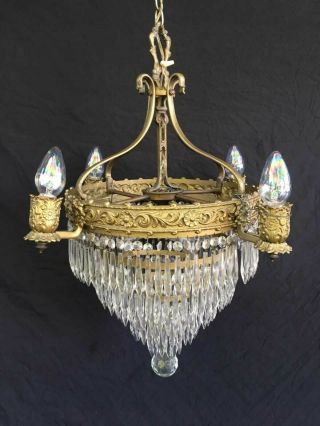 Stunning Antique 400 Crystal Heavy Ornate 5 Tier 7 Light Chandelier
