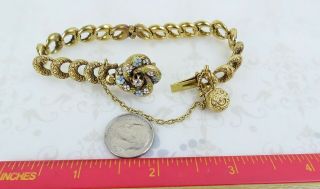 Antique Victorian 14K Yellow Gold Diamond Enamel Repoussé Crescent Link Bracelet 10