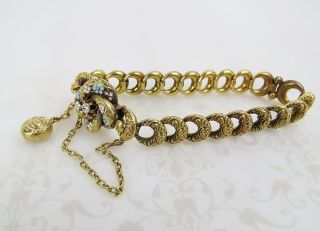 Antique Victorian 14K Yellow Gold Diamond Enamel Repoussé Crescent Link Bracelet 3