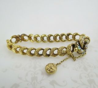 Antique Victorian 14K Yellow Gold Diamond Enamel Repoussé Crescent Link Bracelet 4