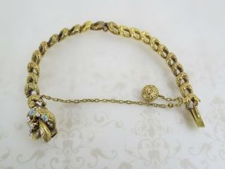 Antique Victorian 14K Yellow Gold Diamond Enamel Repoussé Crescent Link Bracelet 6