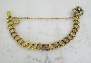 Antique Victorian 14K Yellow Gold Diamond Enamel Repoussé Crescent Link Bracelet 7