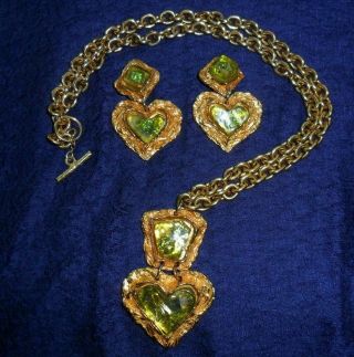 French Christian Lacroix Large Hearts (card Suit) Gold Gilt Set Necklace Earring