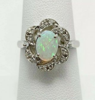 Vintage Natural Australian Opal Diamond 14k Gold Ring (4056)
