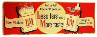 Vintage L&m Cigarettes 34 " X 12 " Embossed Metal Sign