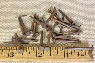 1” Old Square Nails 25 Real 1850’s Vintage Rusty Patina 3/16” Large Head Brads