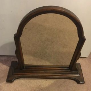 Antique Mirror Dresser Vanity Table Top Mirror Wood Leather Back 22” High