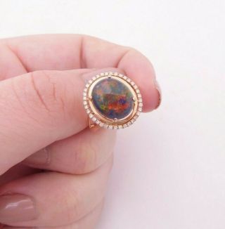 18ct Rose Gold Black Opal Diamond Cluster Ring 18k 750