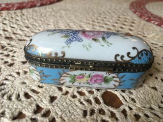 Antique French Porcelain Trinket / Snuff / Pill Box Limoges Paris Hand Painted 2