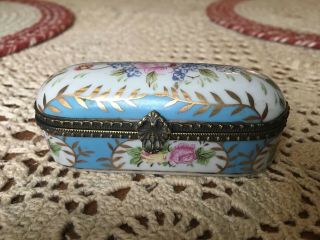 Antique French Porcelain Trinket / Snuff / Pill Box Limoges Paris Hand Painted 3