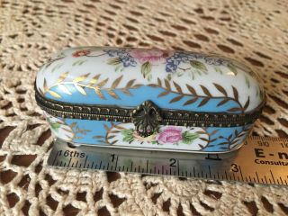 Antique French Porcelain Trinket / Snuff / Pill Box Limoges Paris Hand Painted 5