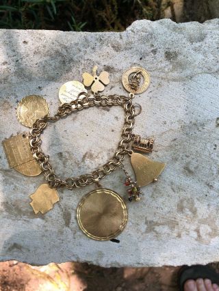 Sweet Vintage 14k Gold Charm Bracelet 1950s 36g Midcentury