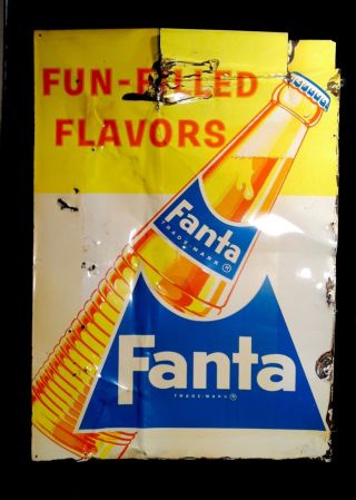 Vintage 1940‘s 50‘s 60‘s Fanta Soda Porcelain Enamel Metal Sign Read Look