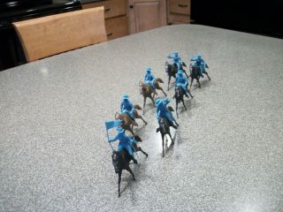 Seven Vintage Marx Fort Apache Playset Cavalrymen And Horses 54mm