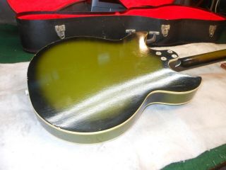 Vintage 1970 HARMONY REBEL H82G Electric Hollowbody cutaway Guitar w Case Green 11