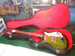 Vintage 1970 HARMONY REBEL H82G Electric Hollowbody cutaway Guitar w Case Green 12