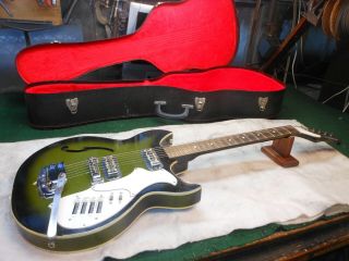 Vintage 1970 Harmony Rebel H82g Electric Hollowbody Cutaway Guitar W Case Green