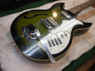 Vintage 1970 HARMONY REBEL H82G Electric Hollowbody cutaway Guitar w Case Green 2