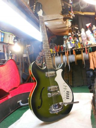 Vintage 1970 HARMONY REBEL H82G Electric Hollowbody cutaway Guitar w Case Green 3