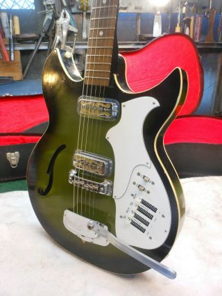 Vintage 1970 HARMONY REBEL H82G Electric Hollowbody cutaway Guitar w Case Green 5