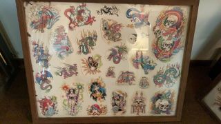 Vintage Picture Machine Tattoo Flash In Frames Rare Stoney St Clair Ed Hardy