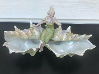 Vintage Antique Art Nouveau Woman On Conch Shell Porcelain Figurine Meissen ?