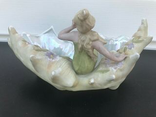 VINTAGE ANTIQUE ART NOUVEAU WOMAN ON CONCH SHELL PORCELAIN FIGURINE MEISSEN ? 4