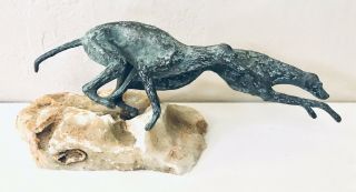 Vtg Bronze Greyhound Whippet Dog Sculpture Figurine Abstract On Natural Stone