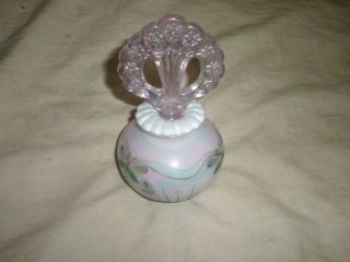 Fenton Pink Art Glass Chiffon Opalescent Perfume Bottle With Dragonfly.