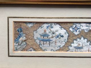 Vintage Chinese Silk Embroidery Panel Metal Thread People Houses. 4
