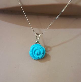 18k Persian Turquoise Pendant.  Solid Antique Piece Carved Into A Rose