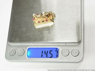 Vintage Sewing Machine Moving Charm 14k Gold Diamond Sapphire Ruby Pendant 14.  5g 7