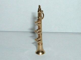 Vintage 14k Yellow Gold Moveable Musical Clarinet Pendant Charm
