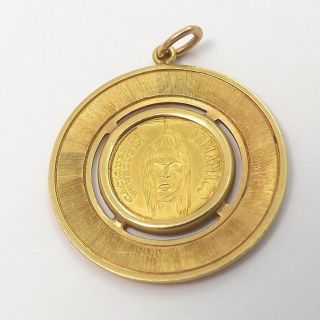 Caciques Venezuela Tamanco 21k Gold Coin 18k Frame Charm Pendant 4.  4gr