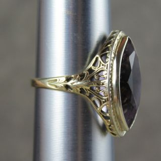 Vintage Art Deco Style 14K Two Tone Gold Filigree Amethyst Ring Size 7.  25 10