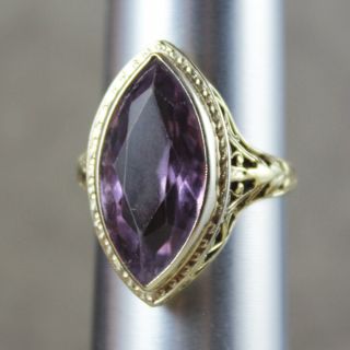 Vintage Art Deco Style 14K Two Tone Gold Filigree Amethyst Ring Size 7.  25 12