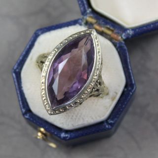 Vintage Art Deco Style 14k Two Tone Gold Filigree Amethyst Ring Size 7.  25