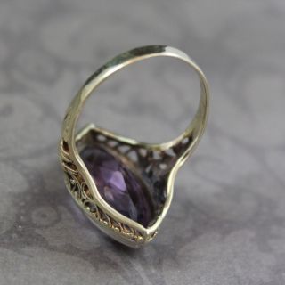 Vintage Art Deco Style 14K Two Tone Gold Filigree Amethyst Ring Size 7.  25 3