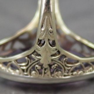Vintage Art Deco Style 14K Two Tone Gold Filigree Amethyst Ring Size 7.  25 4