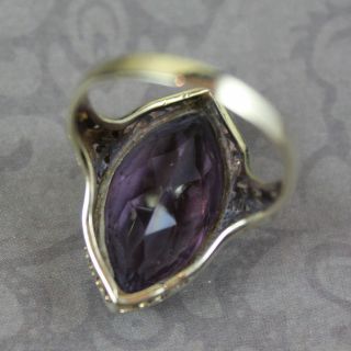Vintage Art Deco Style 14K Two Tone Gold Filigree Amethyst Ring Size 7.  25 7