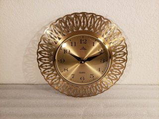 Rare Vintage Mid Century Meister Anker 12 " Brass Sunburst Quartz Wall Clock