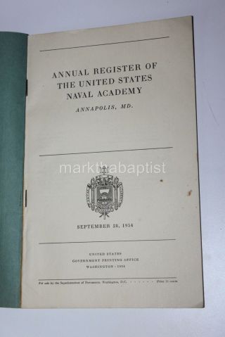 1934 Annual Register of the US Naval Academy Annapolis MD 1934 - 1935 Navy Book 3