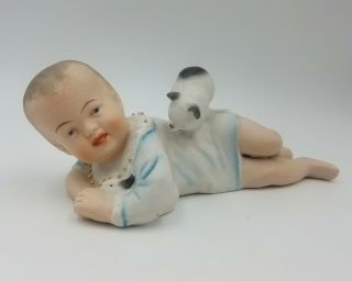 Antique Heubach Piano Baby & Cat Hiding Bunny Porcelain Bisque Figurine 2