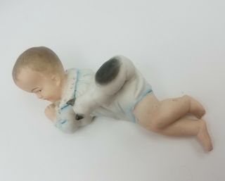 Antique Heubach Piano Baby & Cat Hiding Bunny Porcelain Bisque Figurine 6
