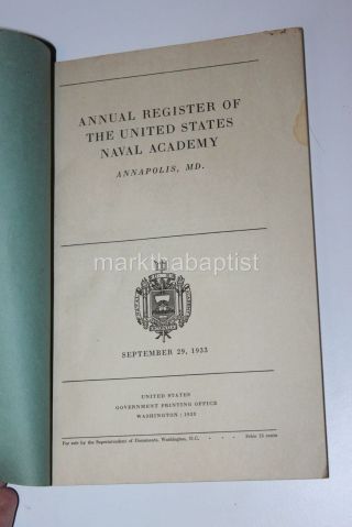 1933 - 1934 Annual Register of the US Naval Academy 89th Academic Year Navy Book 4