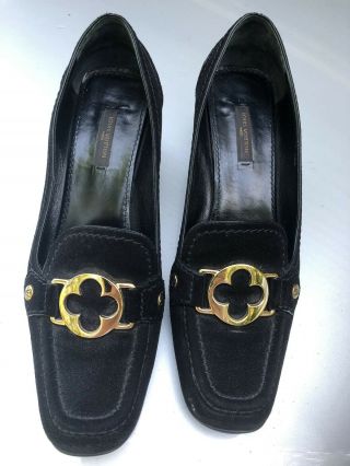 Louis Vuitton Suede Heels With Gold Buckle Size 8